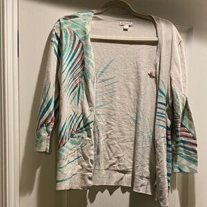 Merona Tropical Leaf Cardigan in Cream and Teal